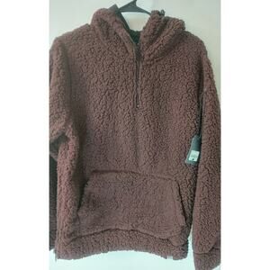 Free Planet Burgundy Sherpa Hoodie S Winter Cozycore Comfy Casual Streetwear NEW